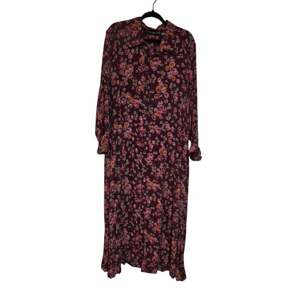 Eddie Bauer Womens 4X Purple Floral Rayon Maxi Dress With Button Front & Long Sl - Picture 1 of 16